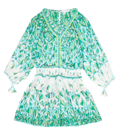 Poupette St Barth Kids' Ariel Printed Tiered Dress In Green Petale