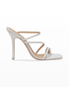 Black Suede Studio Cindy Strappy Stiletto Slide Sandals In White Leather