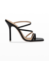 Black Suede Studio Cindy Strappy Stiletto Slide Sandals In Black Leather