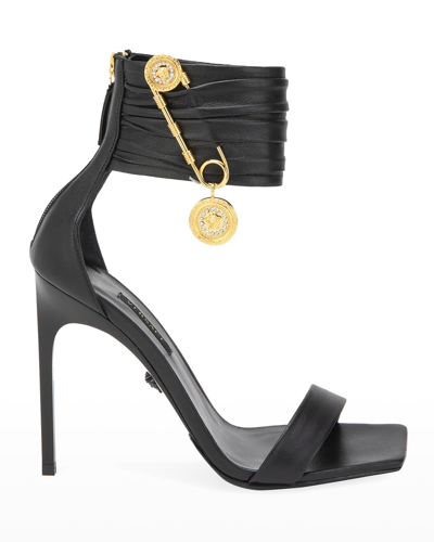 Versace 110mm  Safety Pin Sandals In Black- Gol