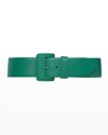 Vaincourt Paris La Merveilleuse Large Pebbled Leather Belt With Covered Buckle In Green Blue