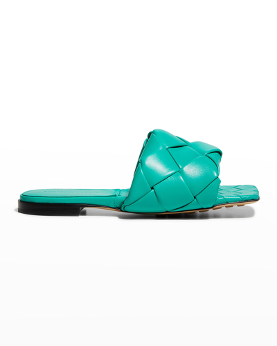 Bottega Veneta The Lido Flat Sandals In Acid Turquoise