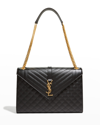 Saint Laurent Monogram Ysl V-flap Large Tri-quilt Envelope Chain Shoulder Bag - Golden Hardware In Black