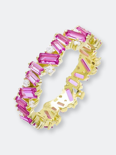 Adinas Jewels Adina's Jewels Ruby Baguette X White Round Cz Band In Gold