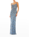 Mac Duggal Sleeveless Floral Beaded Gown In Slate Grey