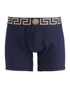 Versace Greca Border Long Boxer Trunks In A70w Navy