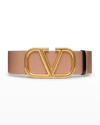 Valentino Garavani V-logo 70mm Wide Box Leather Belt In Smokey Brown