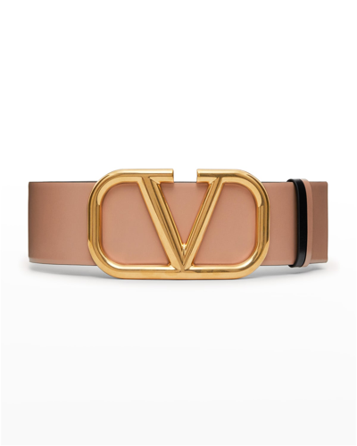 Valentino Garavani V-logo 70mm Wide Box Leather Belt In Smokey Brown