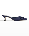 Manolo Blahnik Kitten Heel Mules In Navy Blue Suede In Blue