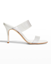 MANOLO BLAHNIK SCOLTO CLEAR TWO-BAND SLIDE SANDALS