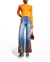 ALICE AND OLIVIA GORGEOUS FLORAL EMBROIDERED WIDE-LEG JEANS