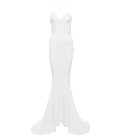 Norma Kamali Low Back Slip Mermaid Fishtail Gown In Snow White
