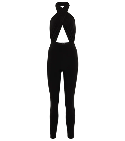 Norma Kamali Cross Halter Jumpsuit In Black