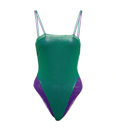 Oseree Oséree Lamè Double Maillot Swimsuit In Green