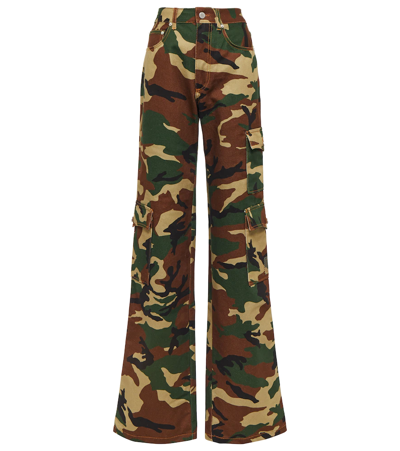 Alessandra Rich Cotton Gabardine Camouflage Cargo Pants In Multicolor
