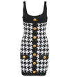 Balmain Hounstooth Knitted Minidress With Logoed Buttons In Eab Noir/blanc