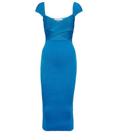 Self-portrait Self Portrait Knit Midi Dress With Crossover Bust In Blue