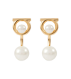 Ferragamo Gancini Earrings With Synthetic Pearls In Oro Giove + Perle
