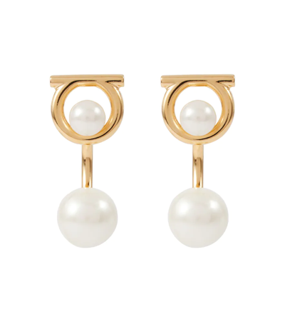 Ferragamo Gancini Earrings With Synthetic Pearls In Gold