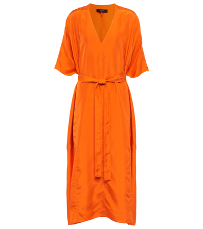Joseph Darya Belted Silk-habotai Midi Dress In Orange