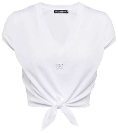 Dolce & Gabbana Dg Embellished Cotton Tank Top In Bianco Ottico