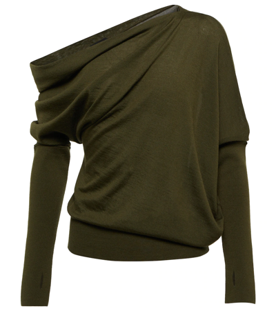Tom Ford One-shoulder Cashmere And Silk-blend Jumper In Military Green