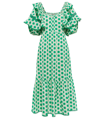 Diane Von Furstenberg Oliver Lace Trimmed Cotton Midi Dress In Green