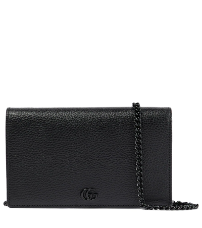 Gucci Gg Marmont Leather Wallet On Chain In Nero/nero