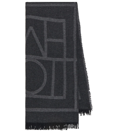 Totême Charcoal Monogrammed Wool-blend Scarf In Grey