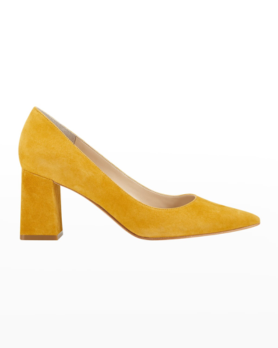 Marc Fisher Ltd Zala Suede Block-heel Pumps In Yellow