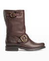 FRYE VERONICA LEATHER BUCKLE SHORT MOTO BOOTS