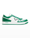 Prada Downtown Leather Sneakers In Bianco Nero 1