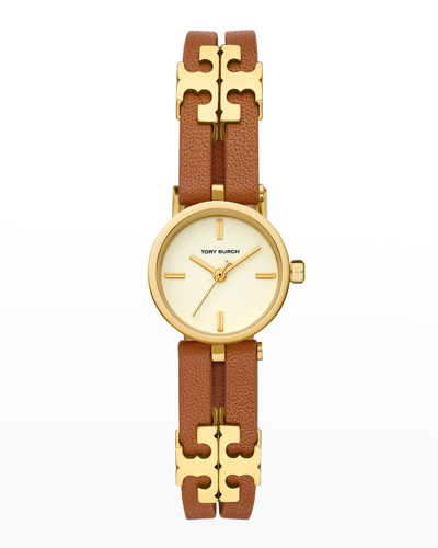 Tory Burch Kira Luggage Leather Strap Watch, 22mm X 28mm In Cream/two Tone