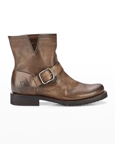 Frye Veronica Leather Buckle Short Moto Booties In Stone