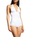Dolce & Gabbana Halterneck Ruched Swimsuit In Nero