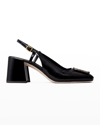 Tory Burch Georgia Patent Block-heel Slingback Pumps In Perfect Black
