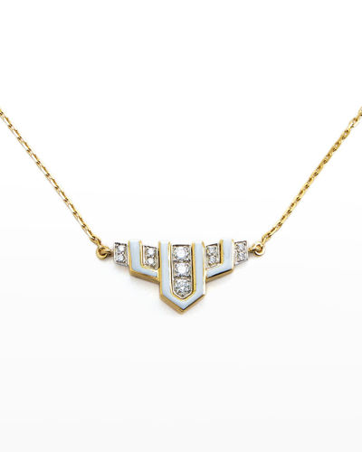 David Webb 18k Gold White Enamel Scape Necklace W/ Diamonds