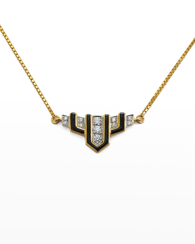 David Webb 18k Gold Black Enamel Scape Necklace W/ Diamonds