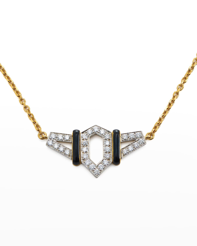 David Webb 18k Gold Black Enamel Flight Necklace W/ Diamonds