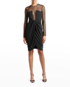Giorgio Armani Crystal Embellished Mesh Draped Jersey Illusion Dress In Black