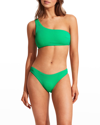Seafolly Textured One-shoulder Bikini Top In Jade
