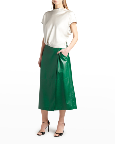 Giorgio Armani Nappa Leather Midi Wrap Skirt In Green