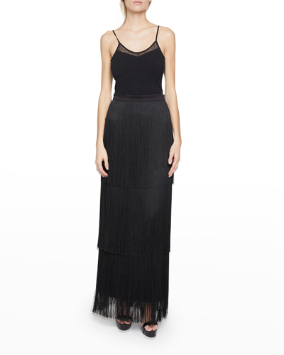 Andrew Gn Tiered Fringe Maxi Skirt In Black