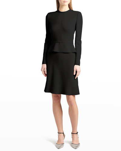 Giorgio Armani Long-sleeve Peplum Cady Dress In Black | ModeSens
