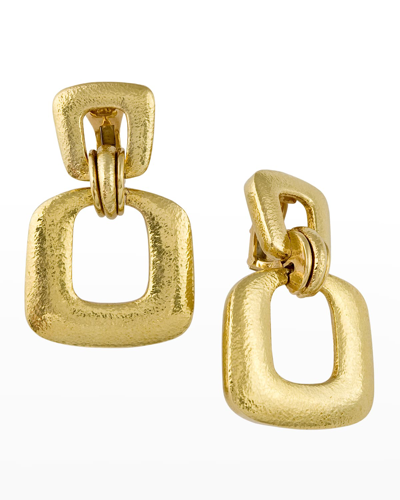 David Webb 18k Hammered Gold Hoop Earrings