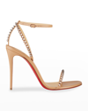 Christian Louboutin So Me 100 Studded Leather Sandals In Beige