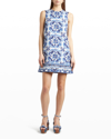 Dolce & Gabbana Majolica-print Round Neck Mini Dress In Naturalwhi