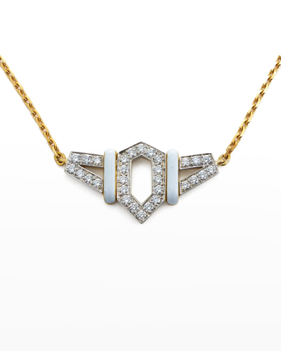 David Webb 18k Gold White Enamel Flight Necklace W/ Diamonds