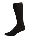 Marcoliani Men's Ribbed Cashmere Dress Socks In 007 Black