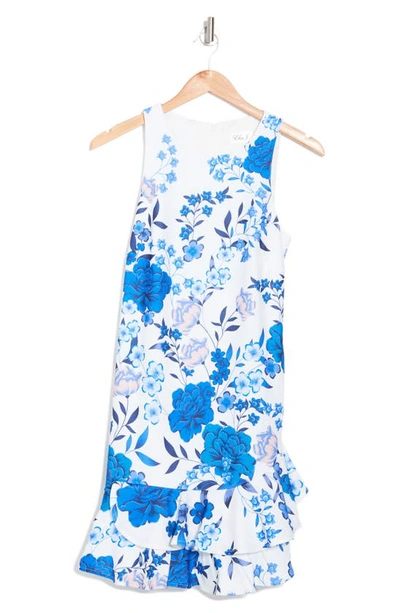 Eliza J Floral Sleeveless Ruffled Dress In Blue